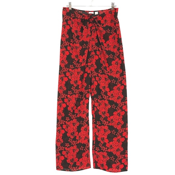 Pants - Victorias Secret Womens Pants S Red Black Tropical Floral Sheer Hawaiian Resort